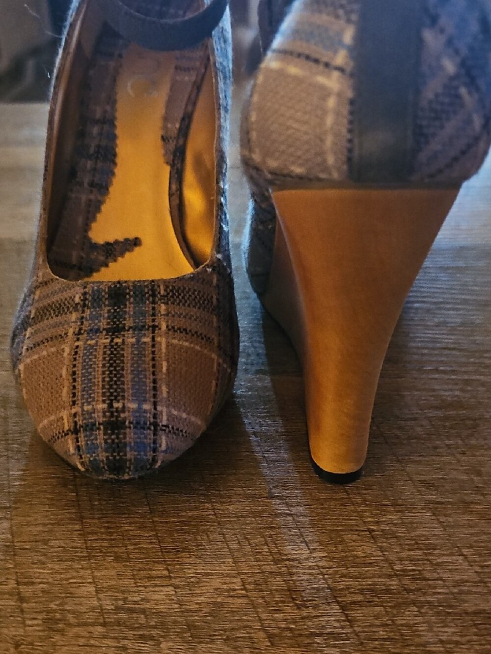 Plaid Mary Jane Wedge Heels